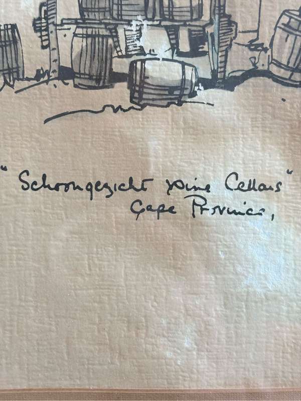 Philip Bawcombe Print Schoongezicht Wine Cellars signed 50cm x 60cn with Frame