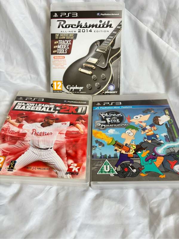 PS 3 Bundle Lot Rocksmith 2014, Major League Baseball 2K11, Phineas and Ferb Disney