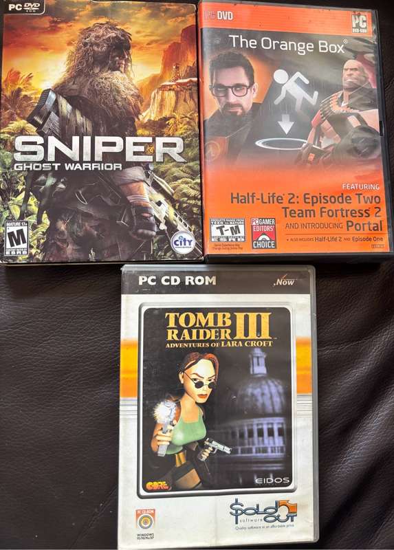PC Games x 3 Tomb Raider 3, The Orange Box 2 disks & Sniper