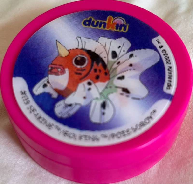 3x Pokémon 1997-2000 Nintendo Dunkin Morphing Tazos on pink containers