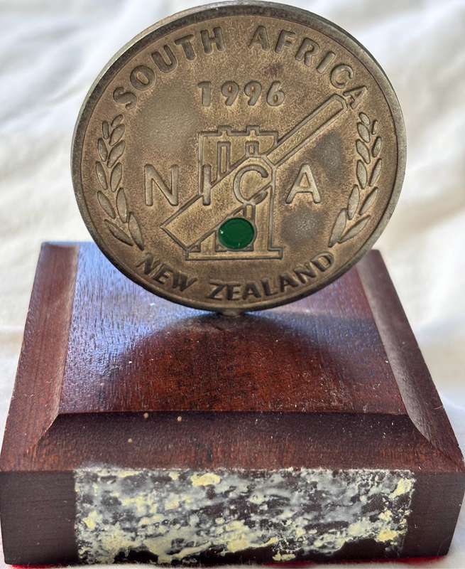 Medal Metal 1996 South Africa New Zealand NICA on solid wood