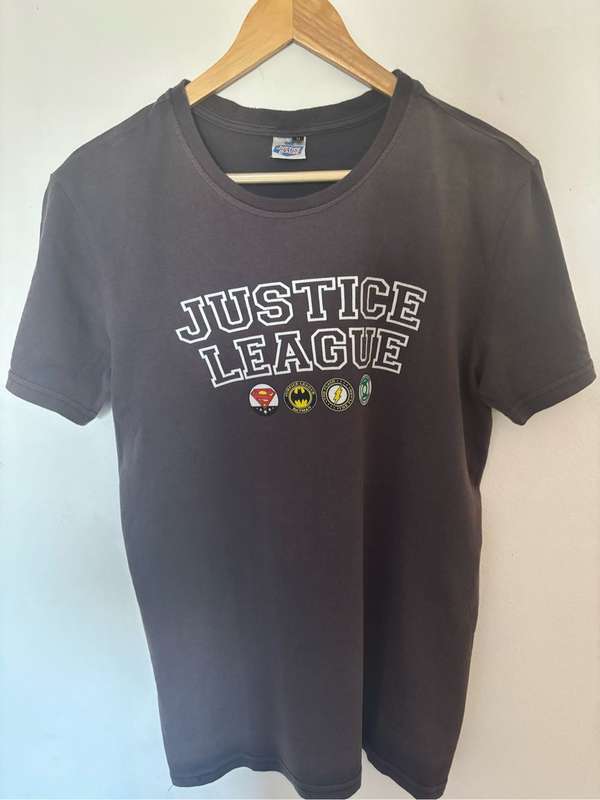 Justice League T Shirt Four Patches Size M Grey Vintage