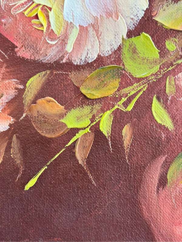 Robert Cox Original Oil on Board Pink white Flowers in vase 70cm x 100cm with Frame