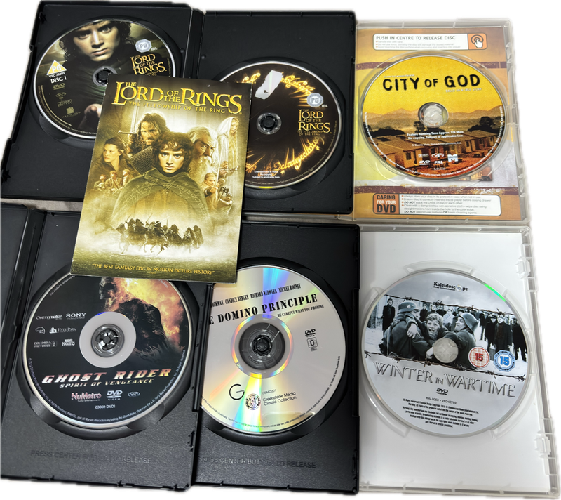 DVD X 5 Ghost Rider, City of God, Lord of the Rings, plus 2