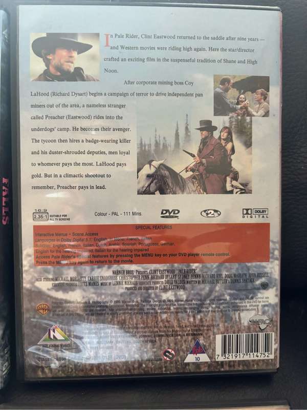 4 x Western DVDS Pale Rider, For a Few Dollars More, Seraphim Falls & Hidalgo