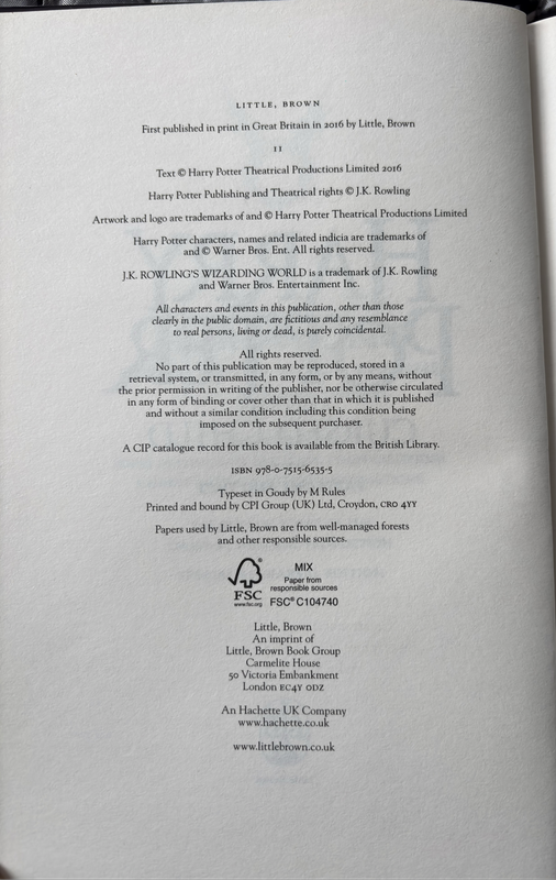 Harry Potter and the Cursed Child part 1 & 2 Special Rehearsal Edition Script 2016