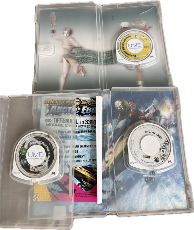 PSP x 3, Smash Court 3, Motor Storm Arctic Edge & Shaun White Snowboarding