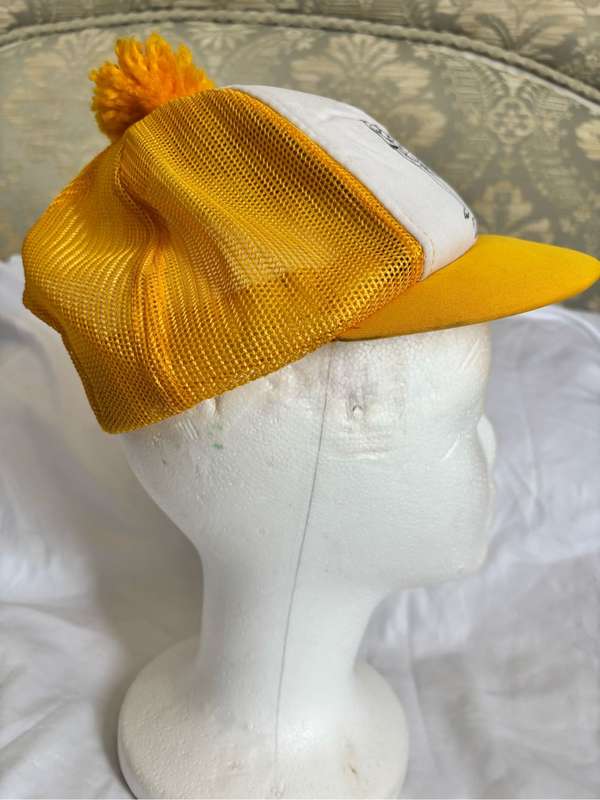 Rare Short Brim Trucker Hat 70s Style Yellow White