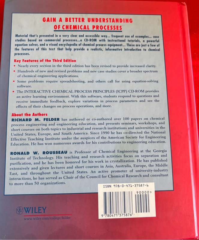 Elementary Principles of  Chemical Process 3rd Edition Richard M Felder no cd