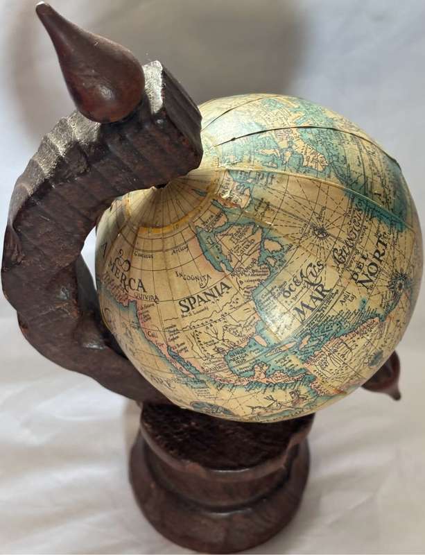 Vintage 1950s Wood decoration World Globe Old Language