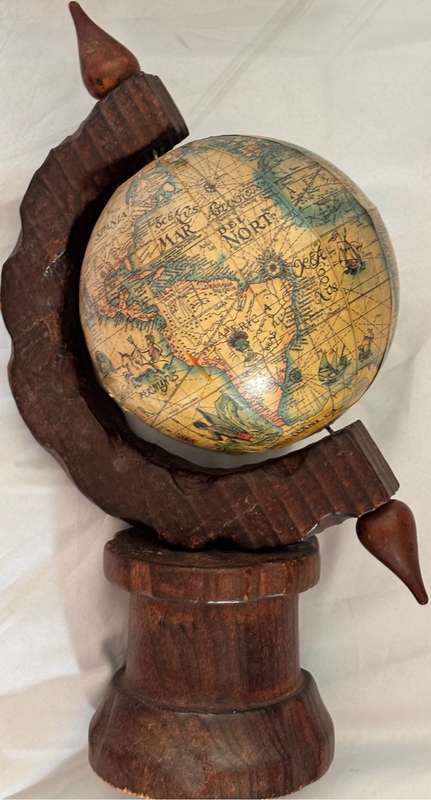 Vintage 1950s Wood decoration World Globe Old Language