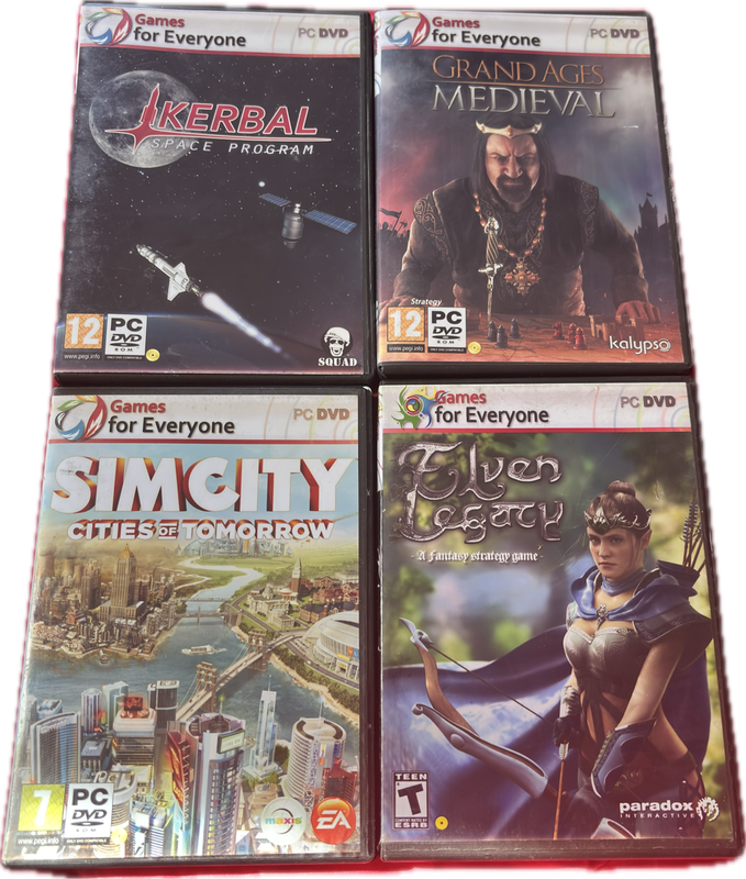 4 PC DVD Games Kerbal Space Program, Sim City +2