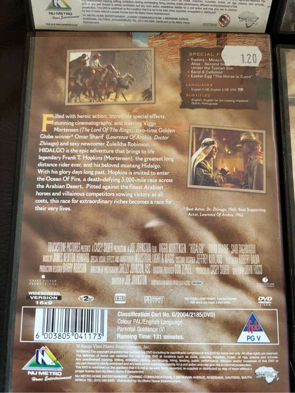 4 x Western DVDS Pale Rider, For a Few Dollars More, Seraphim Falls & Hidalgo