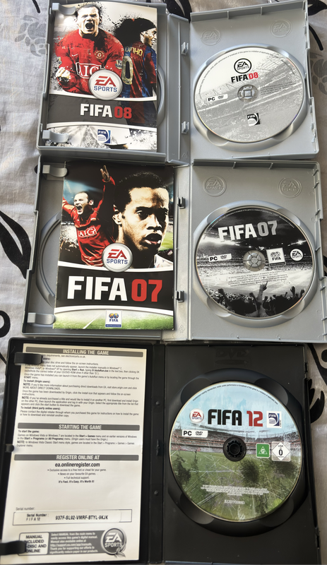 PC DVD Soccer Games Lot FIFA 07, 08 & 12 with booklets