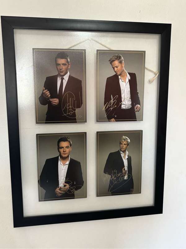 Westlife Four Individual Photos Signed in Glass Framed 60cm x 49cm including frame