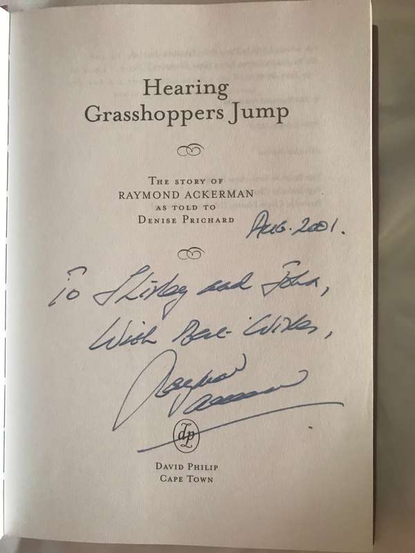 SIGNED BOOK: Hearing Grasshoppers Jump - The Story of Raymond Ackerman (Hardcover)