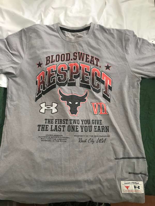 Under Armour Project Rock Brahma Blood Sweat Respect Grey T-shirt Adult Medium