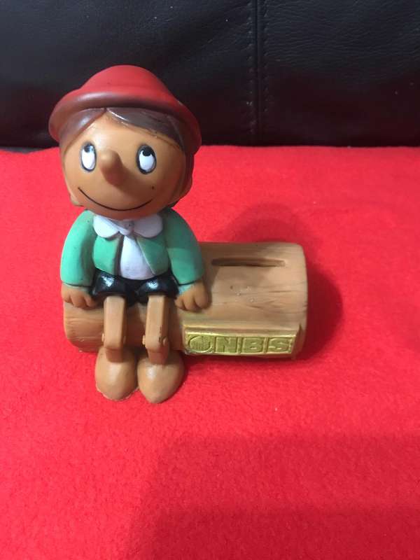 Pinocchio Money Box with lid  1979 NBS Bank rubber Apollo Film  by Prima Toys