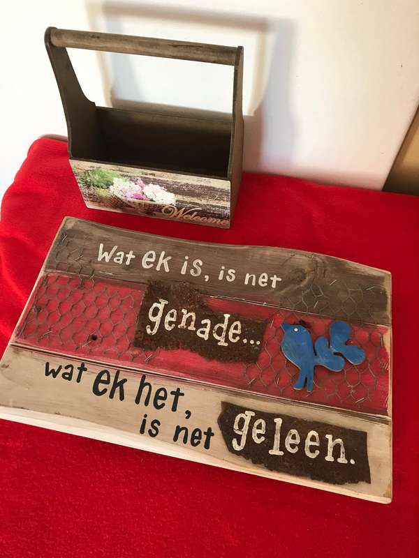 Decor Christelike stelling op hout en planter box