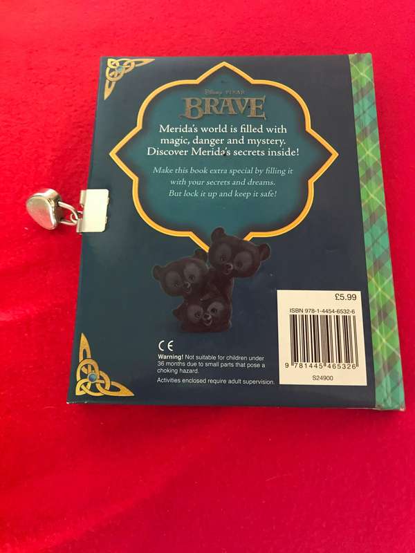 Meridas Book of Secrets, Disney Pixar, Brave metal heart padlock, key in envelope, beautiful journal