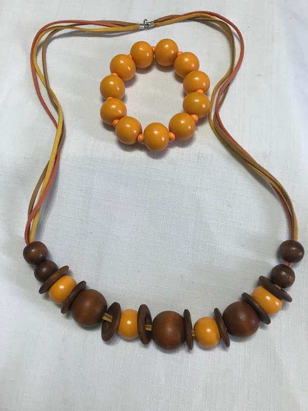 Wooden Beaded necklace and bracelet (Yellow and Brown colors)