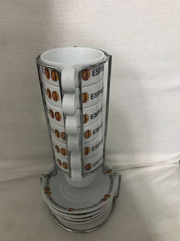 Espresso set of 6 cups and saucer including stand