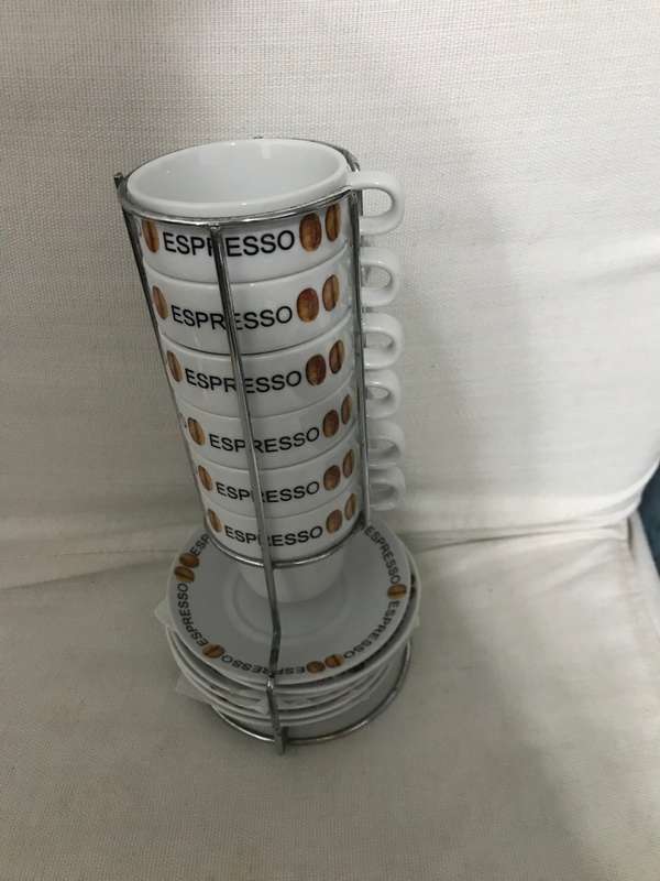 Espresso set of 6 cups and saucer including stand