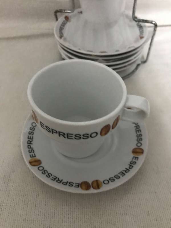 Espresso set of 6 cups and saucer including stand