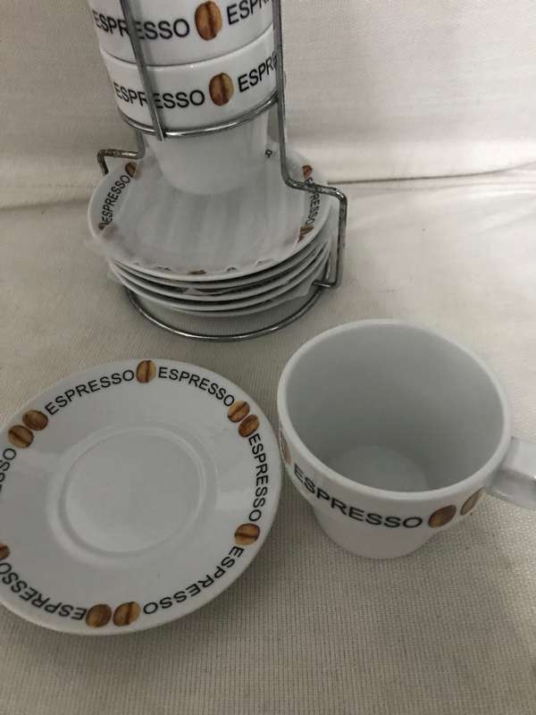 Espresso set of 6 cups and saucer including stand