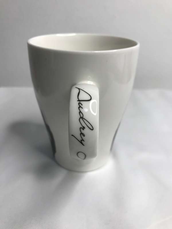 Audrey Hepburn Coffee Cup Photo and Signed Name Inscription Breakfast at Tiffanys