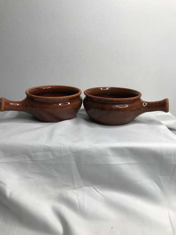 Saucepan Glazed Terra Cotta Soup Bowl Usable or Display