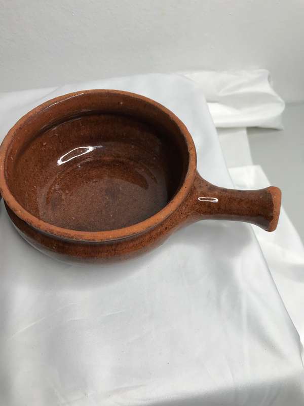 Saucepan Glazed Terra Cotta Soup Bowl Usable or Display