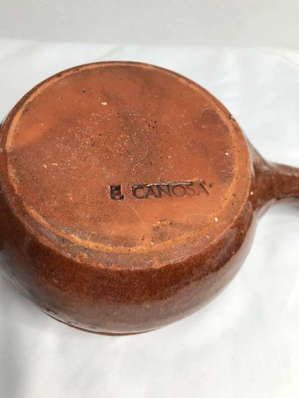 Saucepan Glazed Terra Cotta Soup Bowl Usable or Display