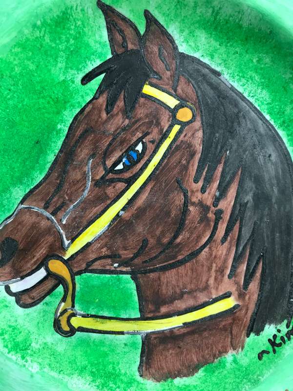 Art Plate Hand Panted Head of Horse signed by artist Kim Wall Hang Display art 27cm diameter