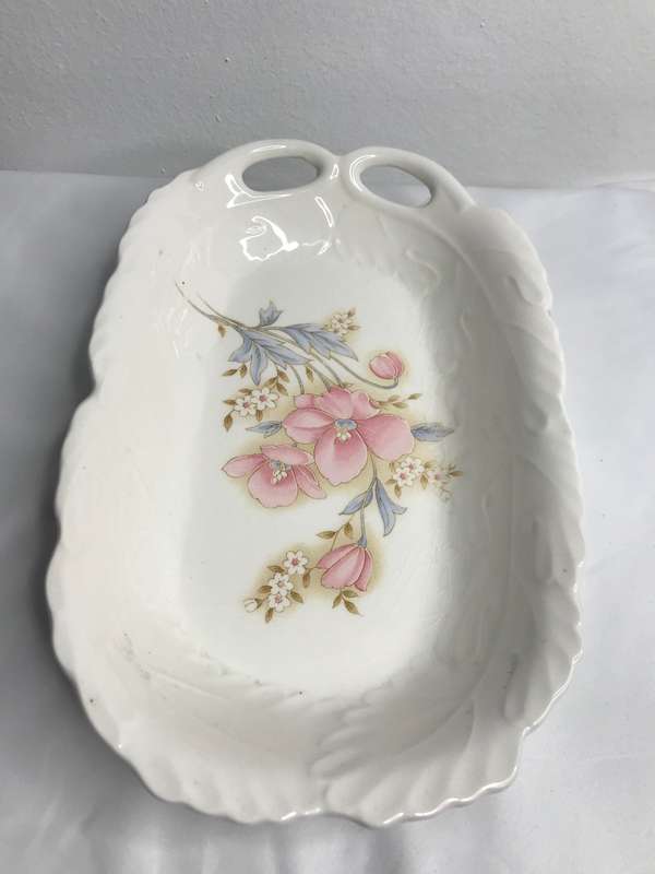 Serving Bowl Chelsea Fine Ceramic Rectangular Serving Dish pink floral Kakuzyu Japan