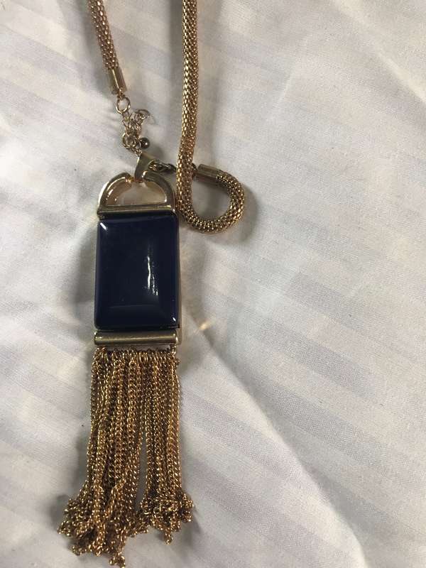 Necklace with tassel and blue resin stone pendant lovely gift for Christmas