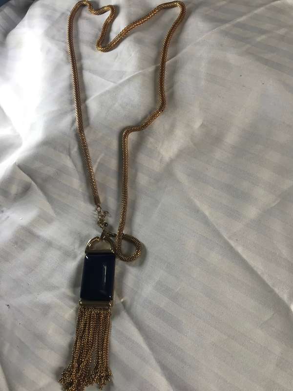 Necklace with tassel and blue resin stone pendant lovely gift for Christmas