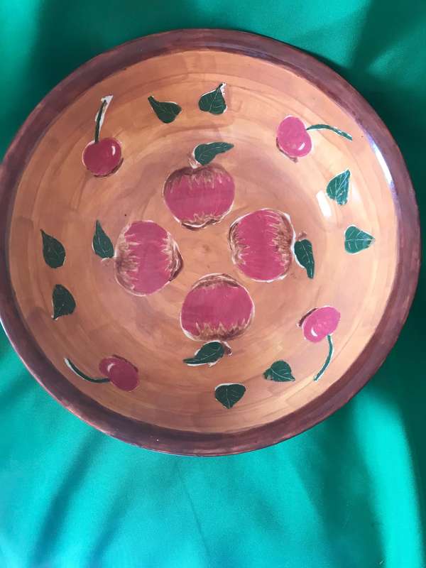 Hand painted apples  and cherries  Salad Bowl