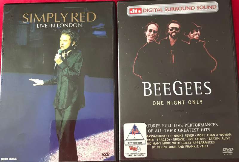 Music DVDs Bee Gees one night only + Simply Red Live in London