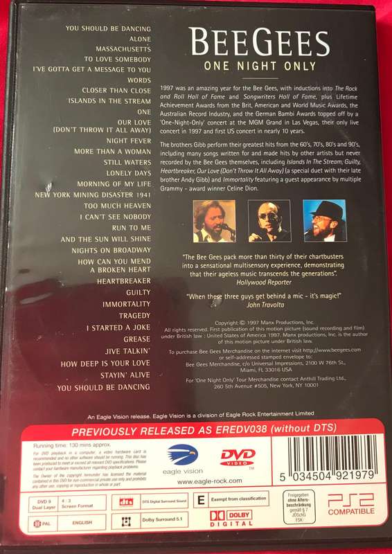 Music DVDs Bee Gees one night only + Simply Red Live in London