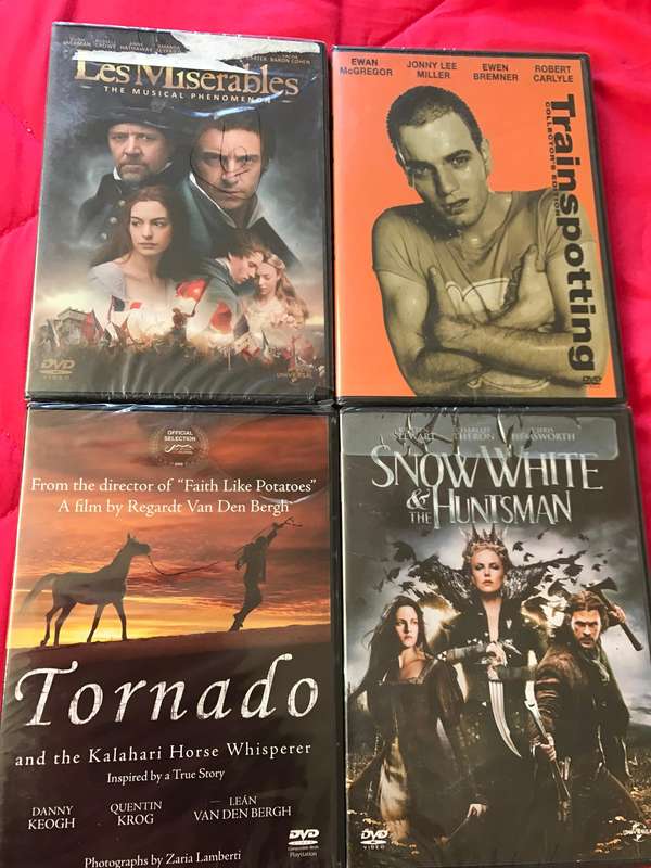 4 Sealed New DVD Lot Les Miserables, Tornado, Snow White and the Huntsman & Trainspotting