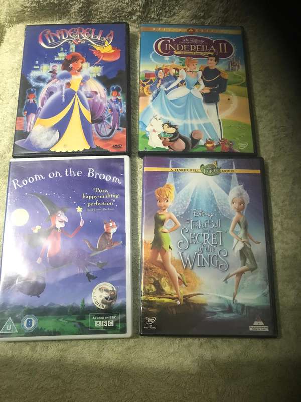 Cinderella, Cinderella 2, Tinkerbell and Room on the broom DVD kids
