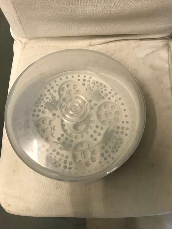 Tommee Tippee Micro-Steam Microwave Steriliser. It destroys 99.9% of hazardous germs that might accu