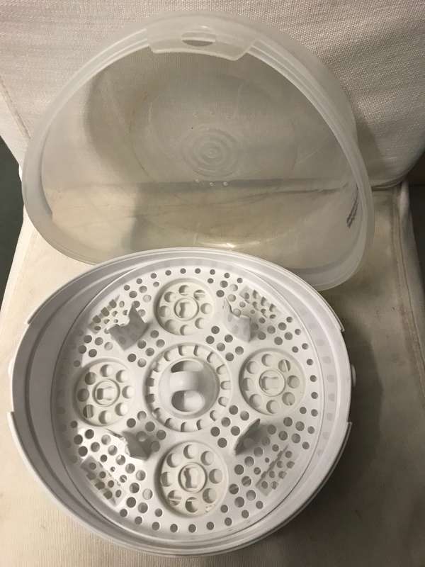 Tommee Tippee Micro-Steam Microwave Steriliser. It destroys 99.9% of hazardous germs that might accu