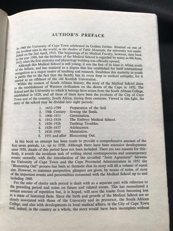 In The Shadow of Table Mountain A History of the UCT Medicalschool by JH Louw incl original inv1969