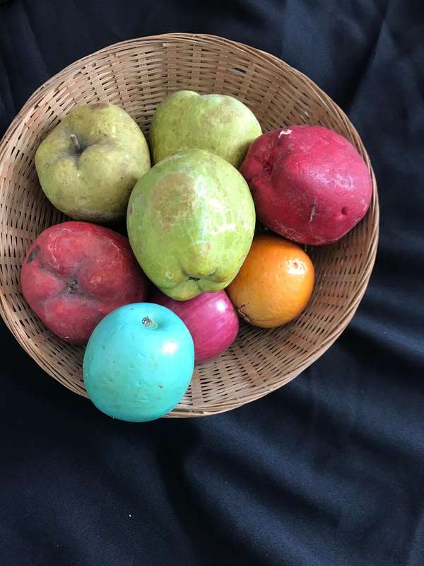 Artificial large Apples   x 7 and orange  inside basket