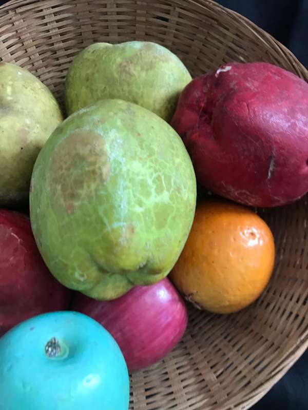 Artificial large Apples   x 7 and orange  inside basket