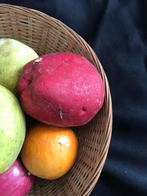 Artificial large Apples   x 7 and orange  inside basket