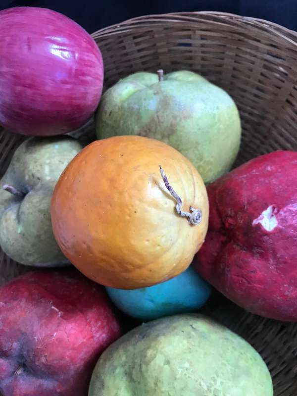 Artificial large Apples   x 7 and orange  inside basket
