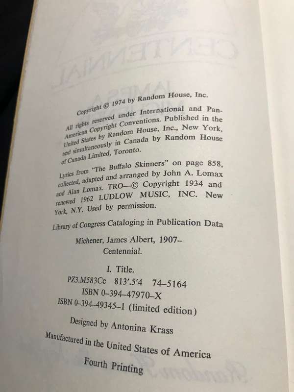 Centennial by James A. Michener 1974